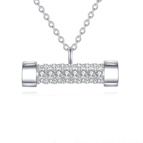 925 Sterling Silver Elegant Zircon-studded Rectangular Pendant Necklace On Silver Chain