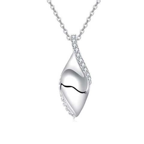 925 Sterling Silver Elegant Teardrop Zircon Necklace With Modern Wavy Design And Sparkling Accents