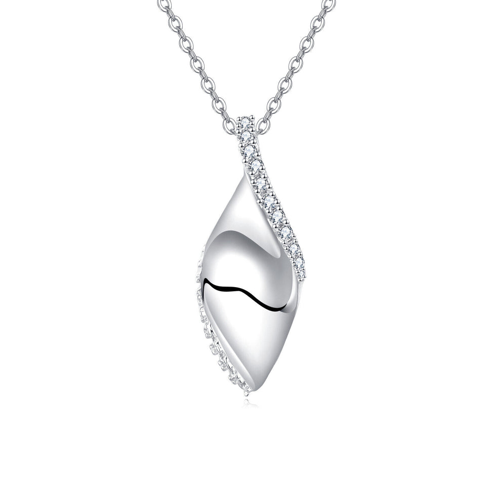 925 Sterling Silver Elegant Teardrop Zircon Necklace With Modern Wavy Design And Sparkling Accents