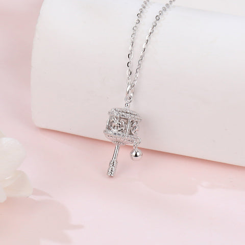 925 Sterling Silver Sterling Silver Carousel Pendant Necklace With Crystal Accents And Charm Bell