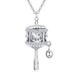 925 Sterling Silver Sterling Silver Carousel Pendant Necklace With Crystal Accents And Charm Bell