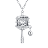 925 Sterling Silver Sterling Silver Carousel Pendant Necklace With Crystal Accents And Charm Bell