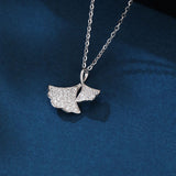 925 Sterling Silver Silver Ginkgo Leaf Zircon Pendant Necklace