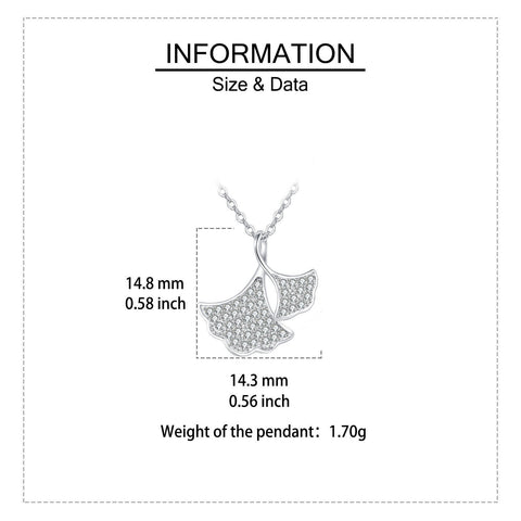 925 Sterling Silver Silver Ginkgo Leaf Zircon Pendant Necklace