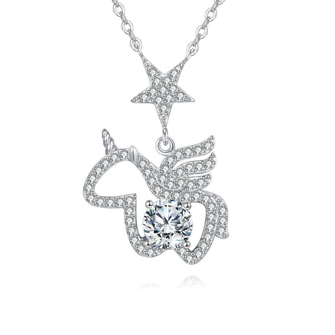 925 Sterling Silver Stellar Elegance: Moissanite-studded Star Wing Pendant Necklace