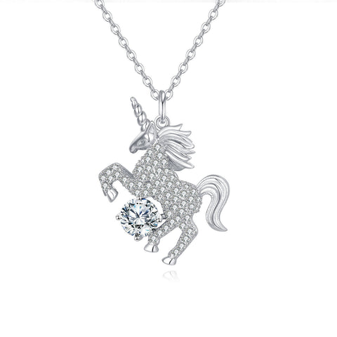 925 Sterling Silver Elegant Silver Unicorn Pendant Necklace With Moissanite Accents
