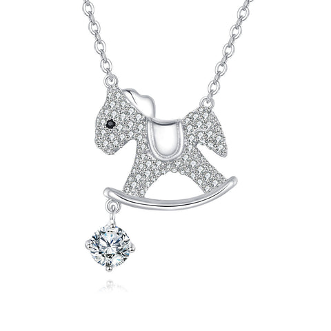 925 Sterling Silver Moissanite-studded Rocking Horse Pendant Necklace