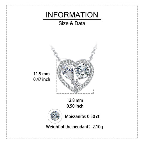 925 Sterling Silver Eternal Love Moissanite Heart Pendant Necklace With Twin Gems And Sparkling Accents