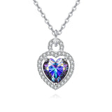 925 Sterling Silver Elegant Heart-shaped Mystic Topaz Pendant Necklace With Moissanite Halo