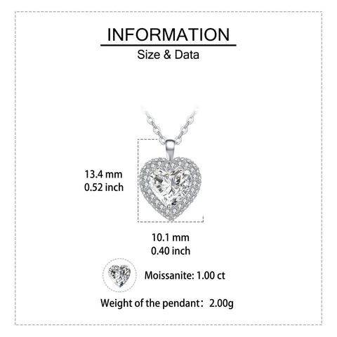 925 Sterling Silver Elegant Heart-shaped Moissanite Pendant Necklace In Plated with White Gold