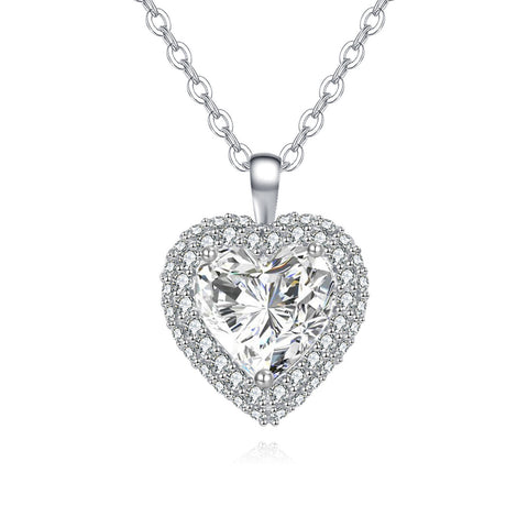 925 Sterling Silver Elegant Heart-shaped Moissanite Pendant Necklace In Plated with White Gold