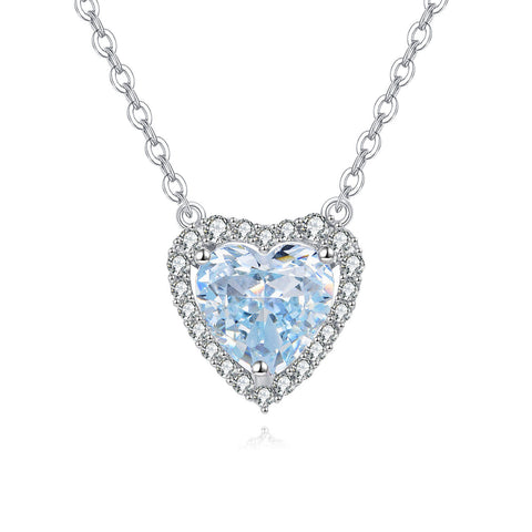 925 Sterling Silver Elegant Heart-shaped Blue Gemstone Necklace With Zircon Accents On Sterling Silver Chain