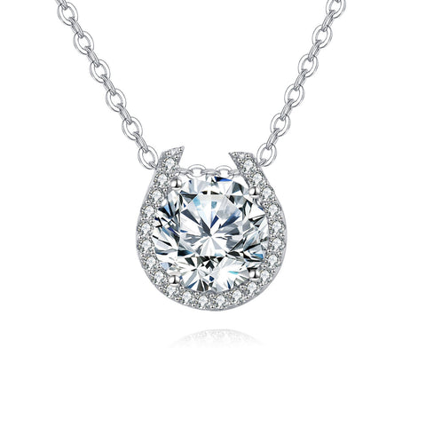 925 Sterling Silver Elegant Moissanite Halo Pendant Necklace In Plated with White Gold