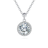 925 Sterling Silver Elegant Moissanite Halo Pendant Necklace: Timeless Luxury In Precious Metals