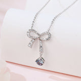 925 Sterling Silver **elegant Moissanite Bow Necklace With Multicolor Gemstone Pendant**
