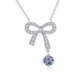 925 Sterling Silver **elegant Moissanite Bow Necklace With Multicolor Gemstone Pendant**