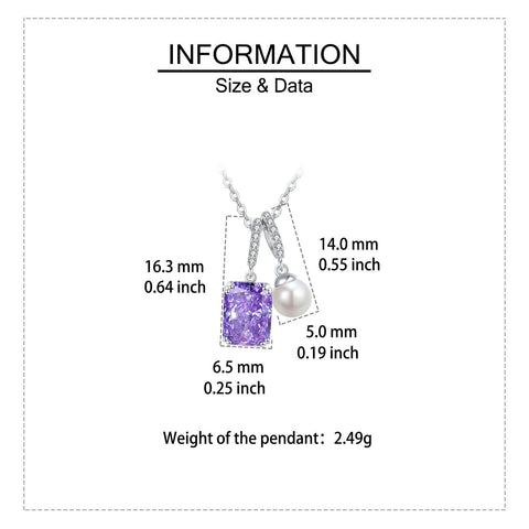 925 Sterling Silver Elegant Silver Necklace With Purple Gemstone And Pearl Pendant