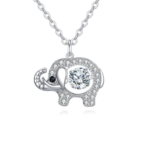 925 Sterling Silver Charming Elephant Moissanite Pendant Necklace With Black Eye Accent