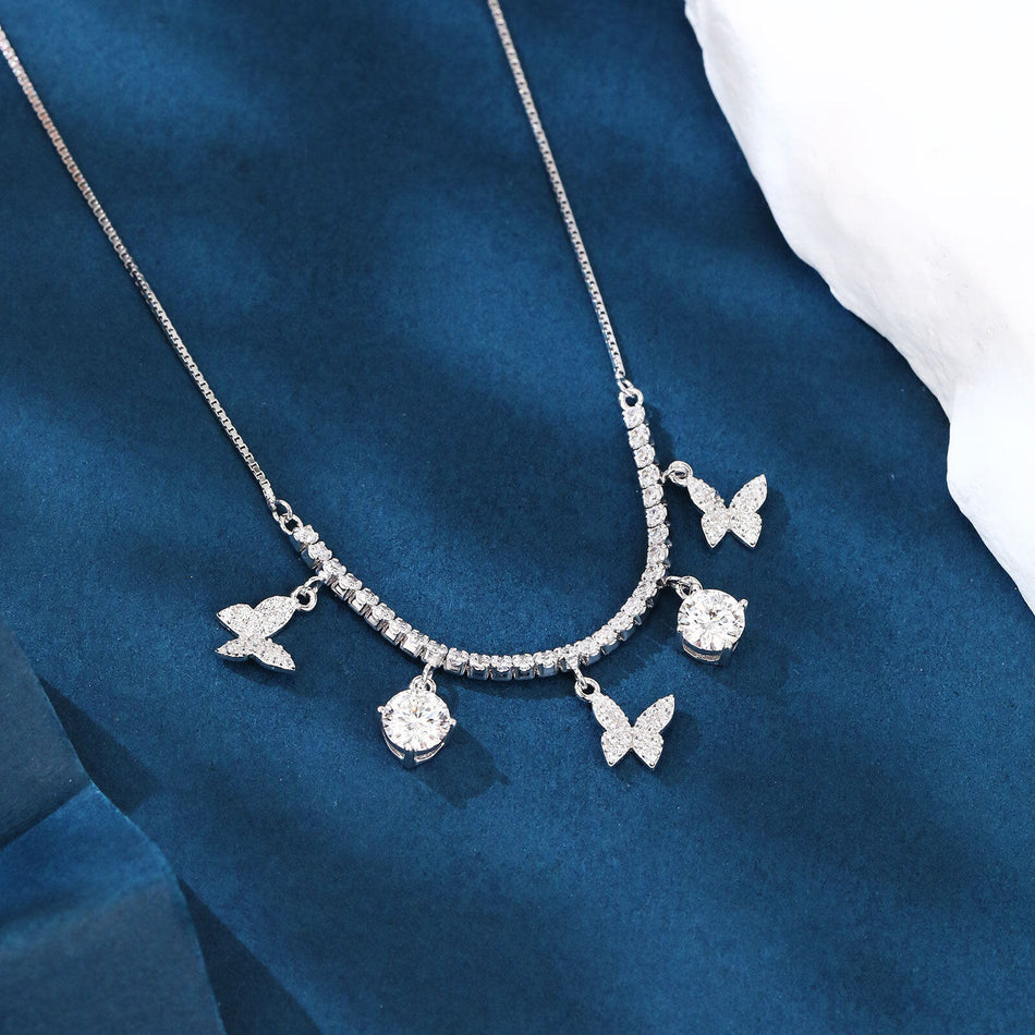 925 Sterling Silver Elegant Moissanite Butterfly Necklace Sparkling With Grace And Luxury