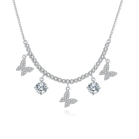 925 Sterling Silver Elegant Moissanite Butterfly Necklace Sparkling With Grace And Luxury