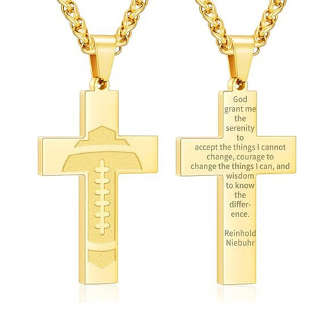 14K Gold Plated Bible Verse Football Cross Pendant Necklace