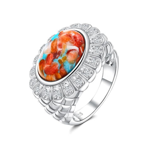 Sterling Silver Oval Turquoise Lapis Lazuli Malachite Engagement Ring for Women