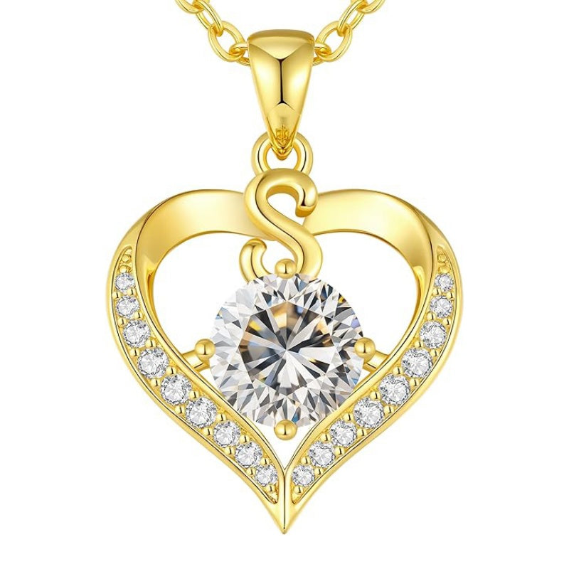 14K Gold Plated Initial Love Heart 2 Carat Moissanite Necklaces for Women Christmas Anniversary Birthday Present Gifts