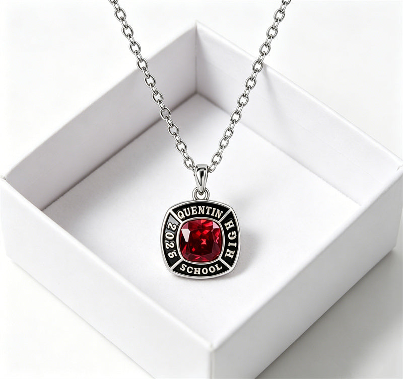 Copper Sterling Silver Custom Birthstone Engraved Graduation Necklace for Class of 2026