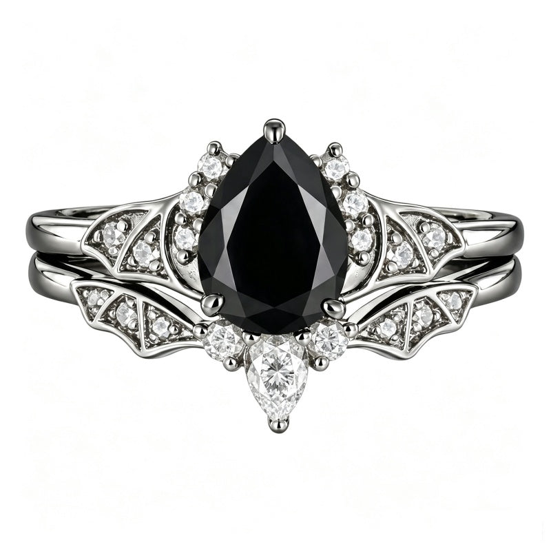 Sterling Silver 10K  14K  18K Gold 1CT-4CT Black Onyx Engagement Ring Gothic Wedding Promise Ring