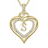 14K Gold Plated Initial Double Heart Pendant Necklace Anniversary Birthday Gifts for Women