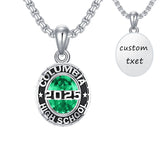 Sterling Silver Oval 2025 Graduation Necklace Personalized Text and Birthstone  Class Pendant Necklace