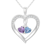 10K 14K 18K Solid Gold Personalized Engraved 1-4 Birthstone Heart Necklaces for Women