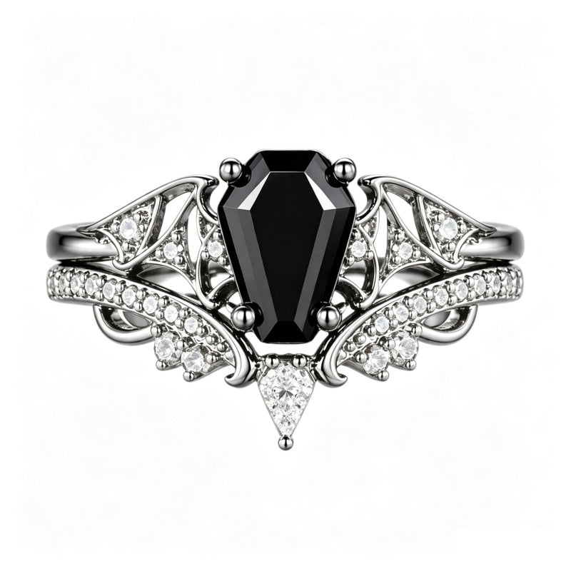 Sterling Silver 10K  14K  18K Gold 1CT-4CT Black Onyx Engagement Ring Gothic Wedding Promise Ring