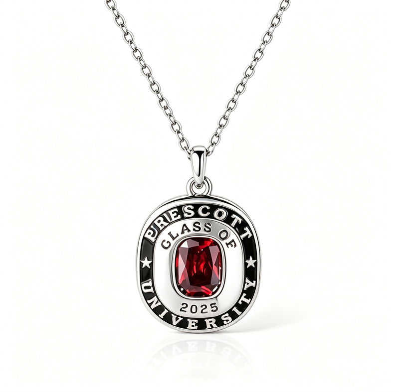 Copper Sterling Silver Custom Birthstone Engraved Class Graduation Necklace