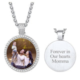 Copper Cubic Zirconia Round Personalized Photo Pendant Necklace