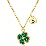 14K Gold Plated Initial Four Leaf Clover Pendant Necklace