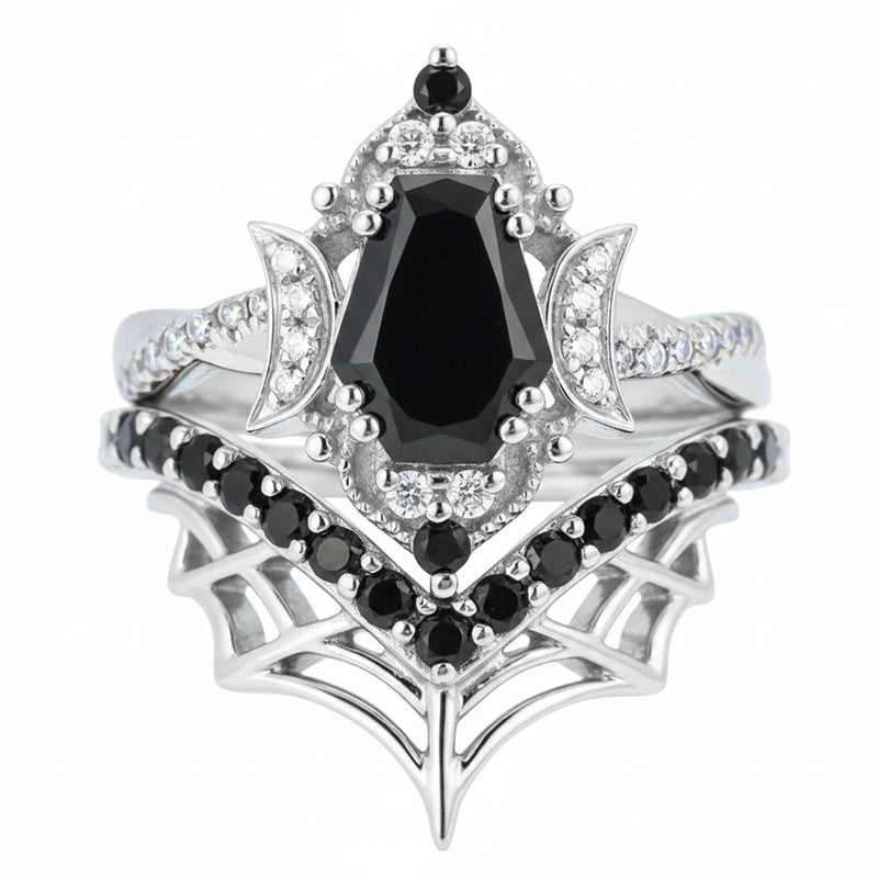 Sterling Silver 10K  14K  18K Gold 1CT-4CT Black Onyx Engagement Ring Gothic Wedding Promise Ring