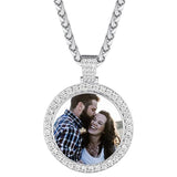 Copper  Cubic Zirconia Round Personalized Photo Engraved Pendant Necklace