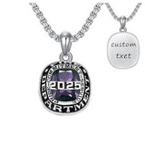 Sterling Silver Personalized Text and Birthstone Class Pendant Necklace Graduation Gift