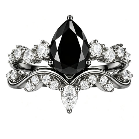 Sterling Silver 10K  14K  18K Gold 1CT-4CT Black Onyx Engagement Ring Gothic Wedding Promise Ring