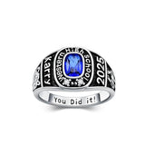 Sterling Silver Personalized Pattern Birthstone Engraved Class Graduation High School Ring for Men