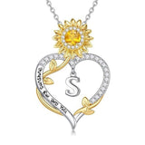 14K Gold Plated Initial Sunflower Pendant Necklace Engraved with You Are My Sunshine