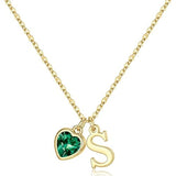 14K Gold Plated Initial A-Z Heart Birthstone Letter Necklace