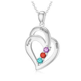 10K 14K 18K Gold Personalized 3 Birthstone Engraved Heart Pendant Necklace