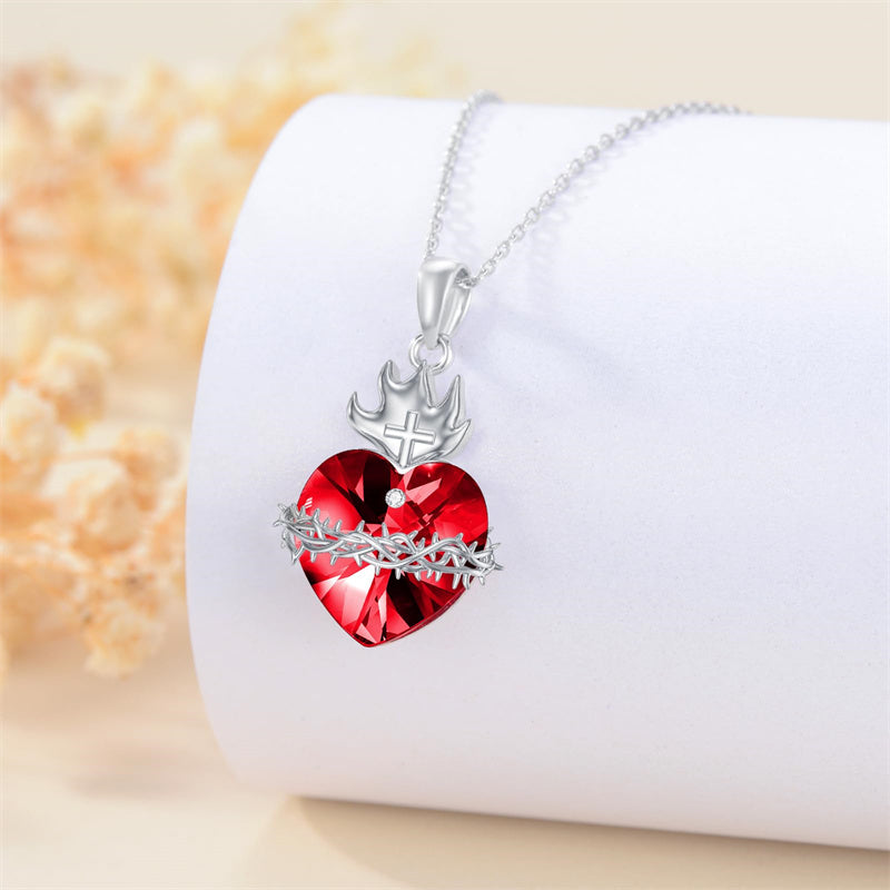 Sterling Silver Sacred Heart of Jesus Pendant Necklace– romanticwork