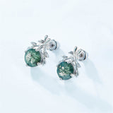 925 Sterling Silver Stud Earrings for Women Natural Moss Agate Unique Romantic Wedding Gift Fine Jewelry Healing Gems