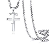 White Gold Plated Stainless Steel Cross Initial Necklaces Cross Pendant Necklaces for Men Women Gifts