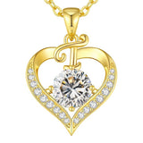 14K Gold Plated Initial Love Heart 2 Carat Moissanite Necklaces for Women Christmas Anniversary Birthday Present Gifts