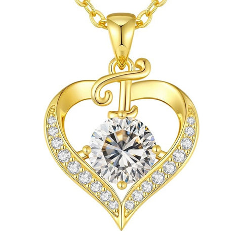 14K Gold Plated Initial Love Heart 2 Carat Moissanite Necklaces for Women Christmas Anniversary Birthday Present Gifts