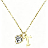 14K Gold Plated Initial A-Z Heart Birthstone Letter Necklace